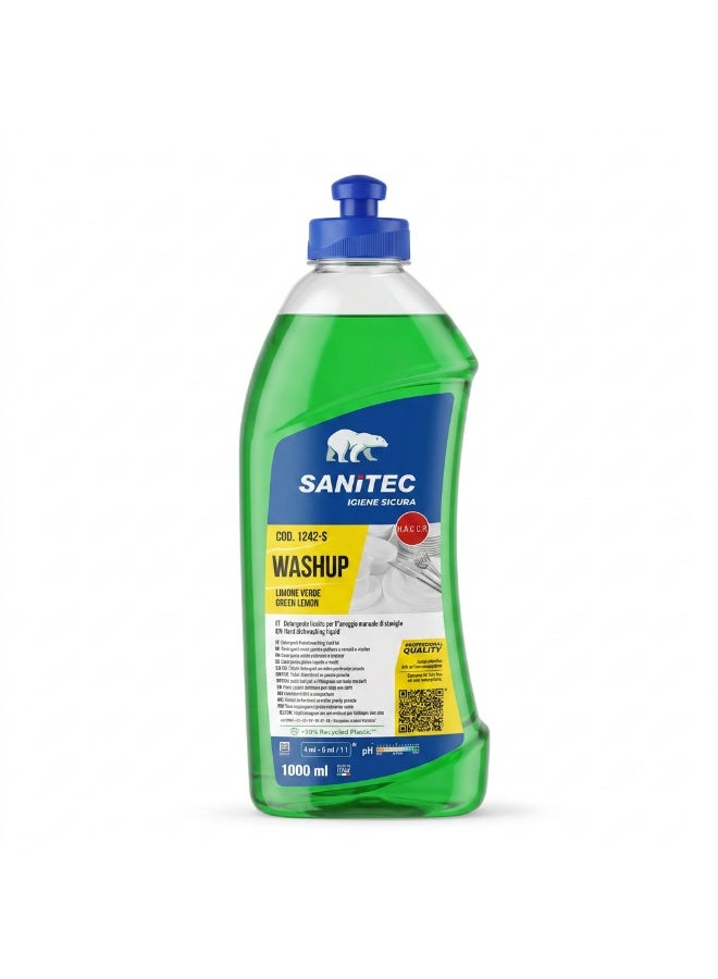 Sanitec Hand Dishwashing Liquid | Gentle Yet Powerful Grease-Cutting Dish Soap | Italian Formula | 1 Liter - Image 1