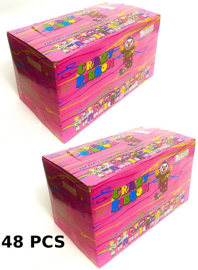 CRAZY RIBBON رذاذ ملون لحفلات الزفاف والاحتفالات، عبوة رذاذ شريطي مجنونة مكونة من 48 قطعة - Image 1