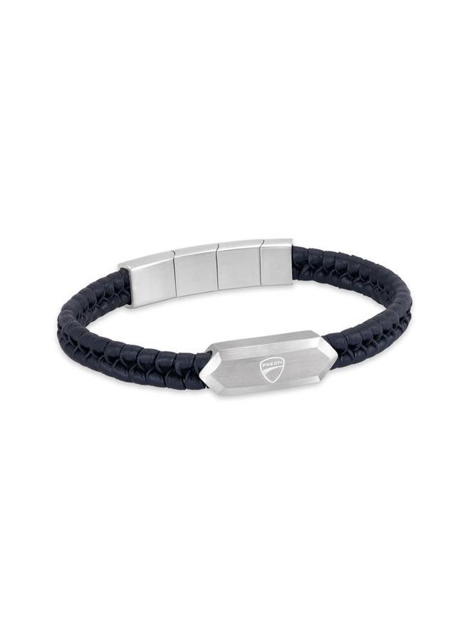 Ducati Leggenda Silver Stainless Steel Blue Braided Leather Bracelet for Men 180mm - Image 2