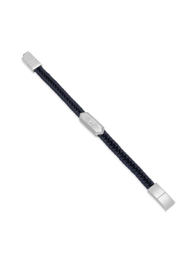 Ducati Leggenda Silver Stainless Steel Blue Braided Leather Bracelet for Men 180mm - Image 3