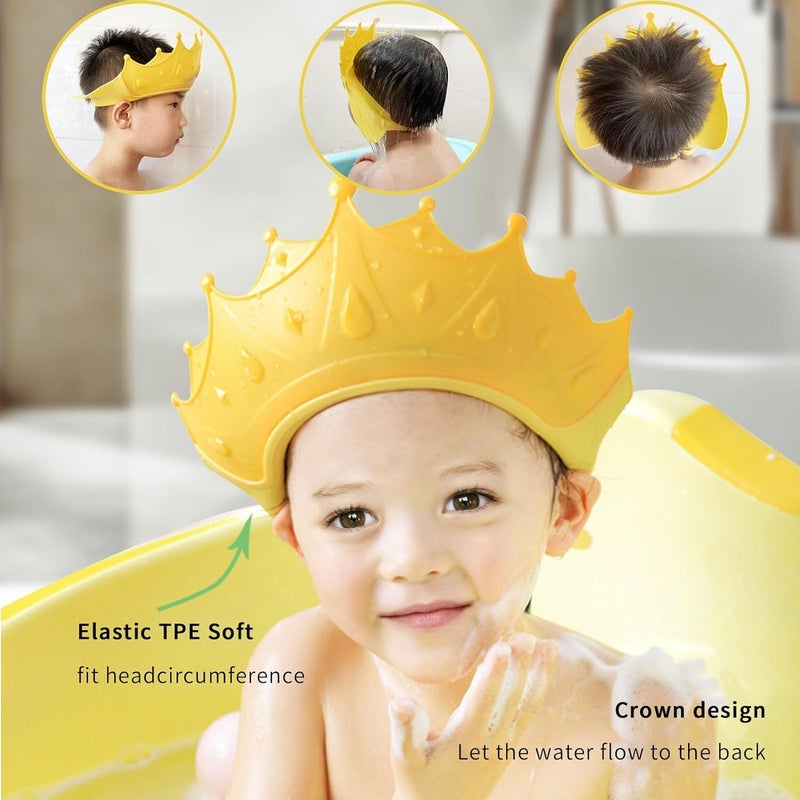 KriVat Baby Shower Cap, Shower Cap for Kids 0-9 Years, Adjustable Silicone Crown with Eye & Ear Protection,Adjustable Silicone Bathing Crown Waterproof Shampoo hat for Washing Hair - Image 3