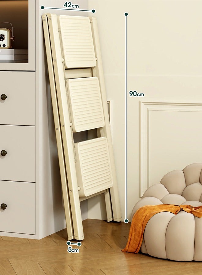 OASIS DESERT Simple Ladder Collapsible Indoor Climbing Ladder Light Small Fresh Flower Frame Staircase 3 Floors (White) - Image 5