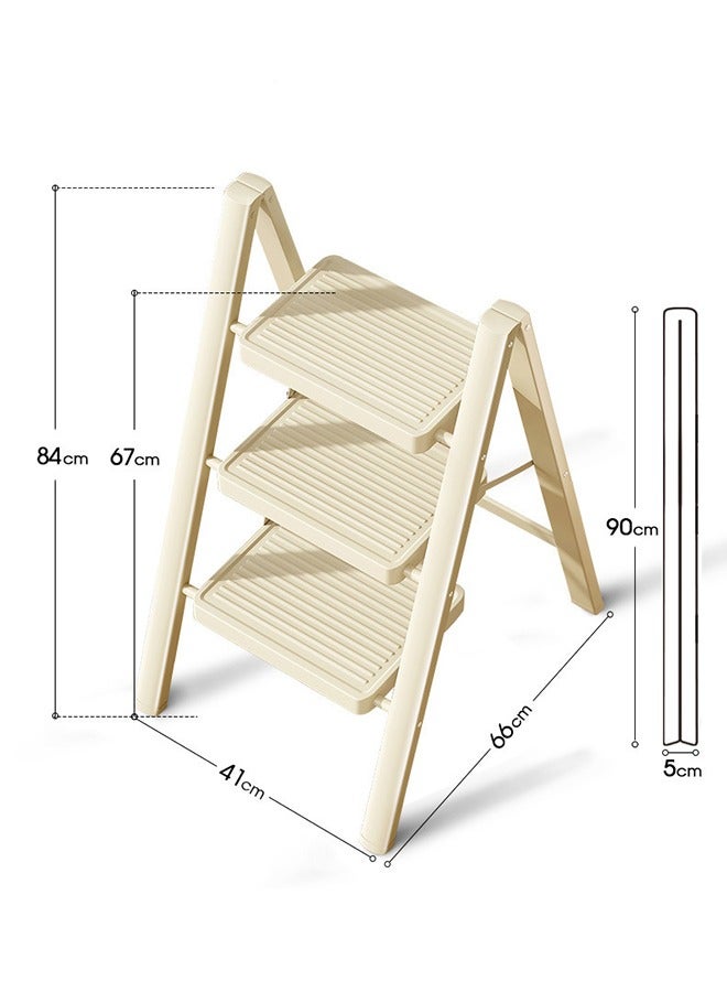 OASIS DESERT Simple Ladder Collapsible Indoor Climbing Ladder Light Small Fresh Flower Frame Staircase 3 Floors (White) - Image 1
