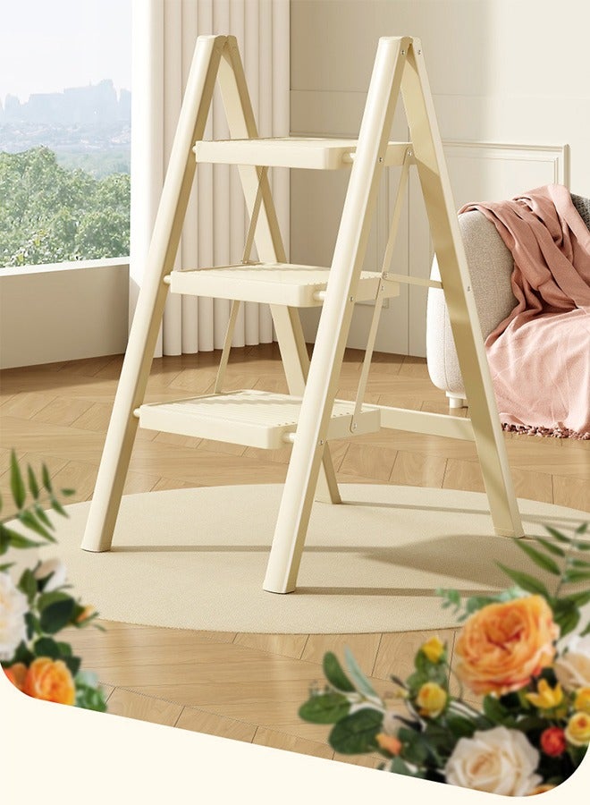 OASIS DESERT Simple Ladder Collapsible Indoor Climbing Ladder Light Small Fresh Flower Frame Staircase 3 Floors (White) - Image 2