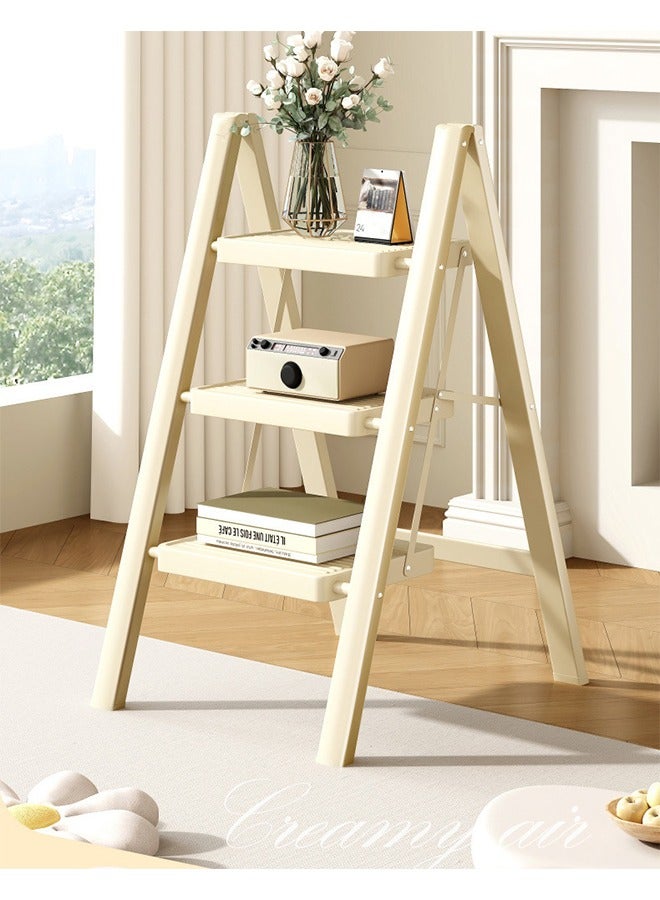 OASIS DESERT Simple Ladder Collapsible Indoor Climbing Ladder Light Small Fresh Flower Frame Staircase 3 Floors (White) - Image 3