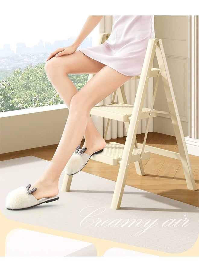 OASIS DESERT Simple Ladder Collapsible Indoor Climbing Ladder Light Small Fresh Flower Frame Staircase 3 Floors (White) - Image 4