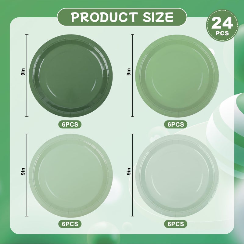 AimFun 24 Sage Green Paper Plates Gradient Green Party Plates 9 Inch Disposable Round Dinner Plates for St Patrick Day Birthday Wedding Baby Bridal Shower Party Supplies - Image 2