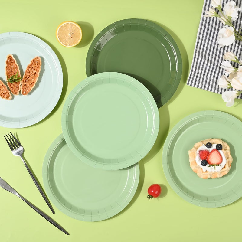 AimFun 24 Sage Green Paper Plates Gradient Green Party Plates 9 Inch Disposable Round Dinner Plates for St Patrick Day Birthday Wedding Baby Bridal Shower Party Supplies - Image 3
