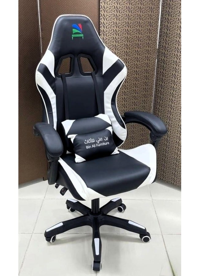 Generic Gaming Chair Adjustable Computer Chair PC Office PU Leather High Back Lumbar Support comfortable armrest Headrest White and Black