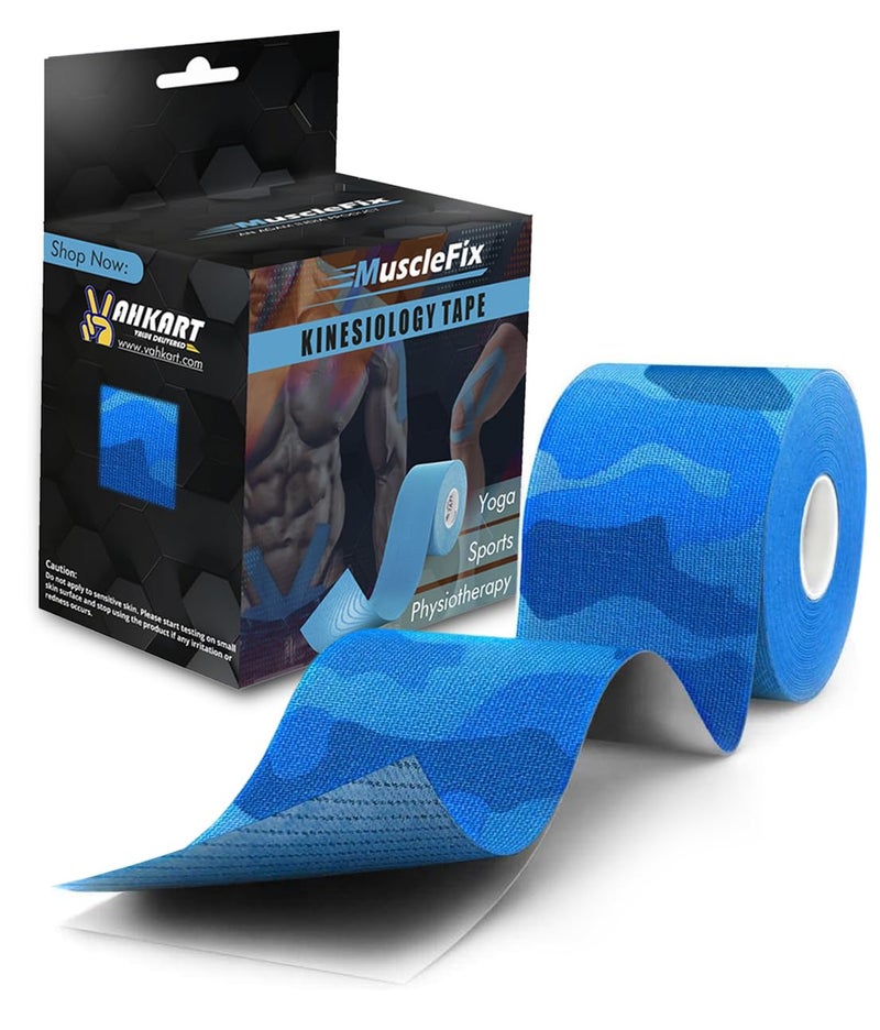 MuscleFix Athletic Sports Kinesiology Tape | Tape for Injury, Muscle Support, Pain Relief, Joint Support and Physiotherapy (5 m * 5 cm) (Blue Camo) - Image 1