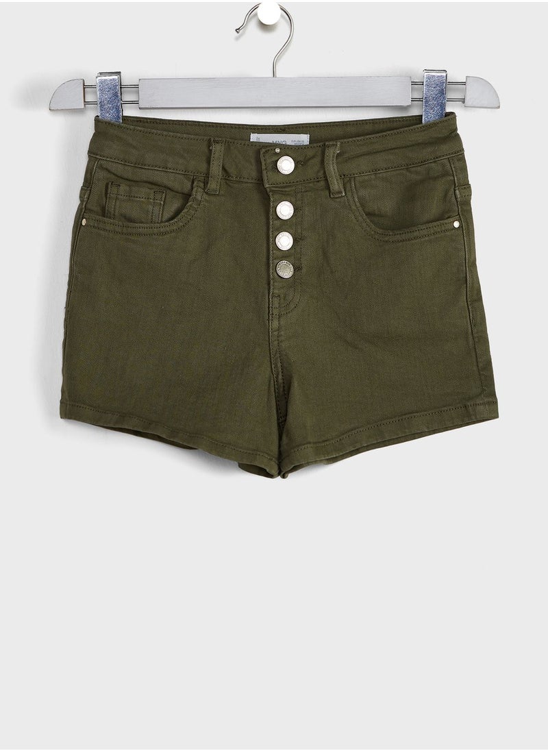 MANGO - Youth Button Detail Denim Shorts - Image 1