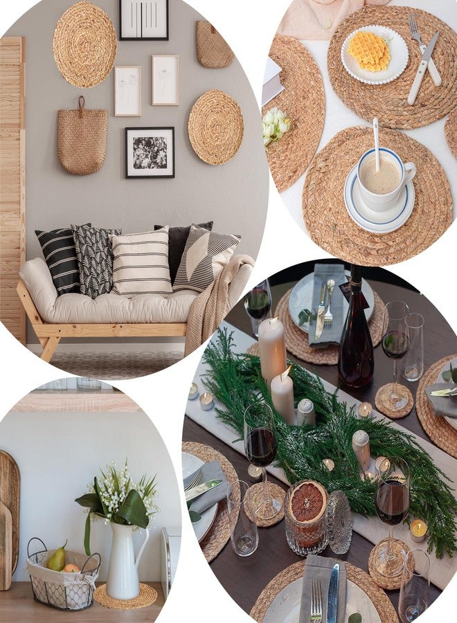MDH Handmade Woven Platemats w/Napkin Ring Natural Water Hyacinth Woven Combination Table Rattan Platemats Farmhouse Style Placemats for Party Dining Table Kitchen (2, 14.2 inches) - Image 3