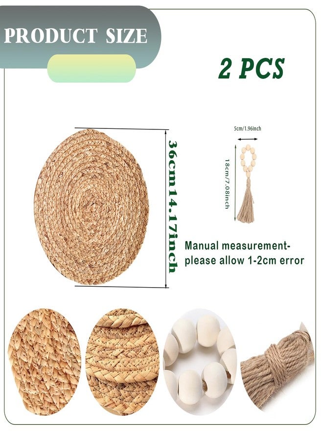 MDH Handmade Woven Platemats w/Napkin Ring Natural Water Hyacinth Woven Combination Table Rattan Platemats Farmhouse Style Placemats for Party Dining Table Kitchen (2, 14.2 inches) - Image 2