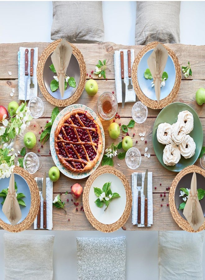 MDH Handmade Woven Platemats w/Napkin Ring Natural Water Hyacinth Woven Combination Table Rattan Platemats Farmhouse Style Placemats for Party Dining Table Kitchen (2, 14.2 inches) - Image 4