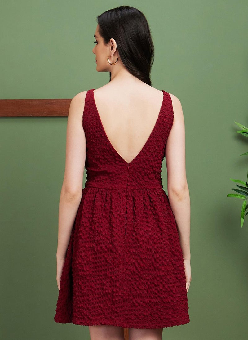Globus Women Red Self Design Fit And Flare Party Dress - Image 4