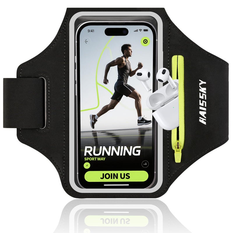 Kebrela Running Armband with Earphone Bag for iPhone 16/15/14 Max/Pro/Plus & Galaxy S20/S10, Touchscreen Compatible, Phone Holder for Running with Card Slot & Key Pockets, Fit Up to 6.9 Phone - Image 1