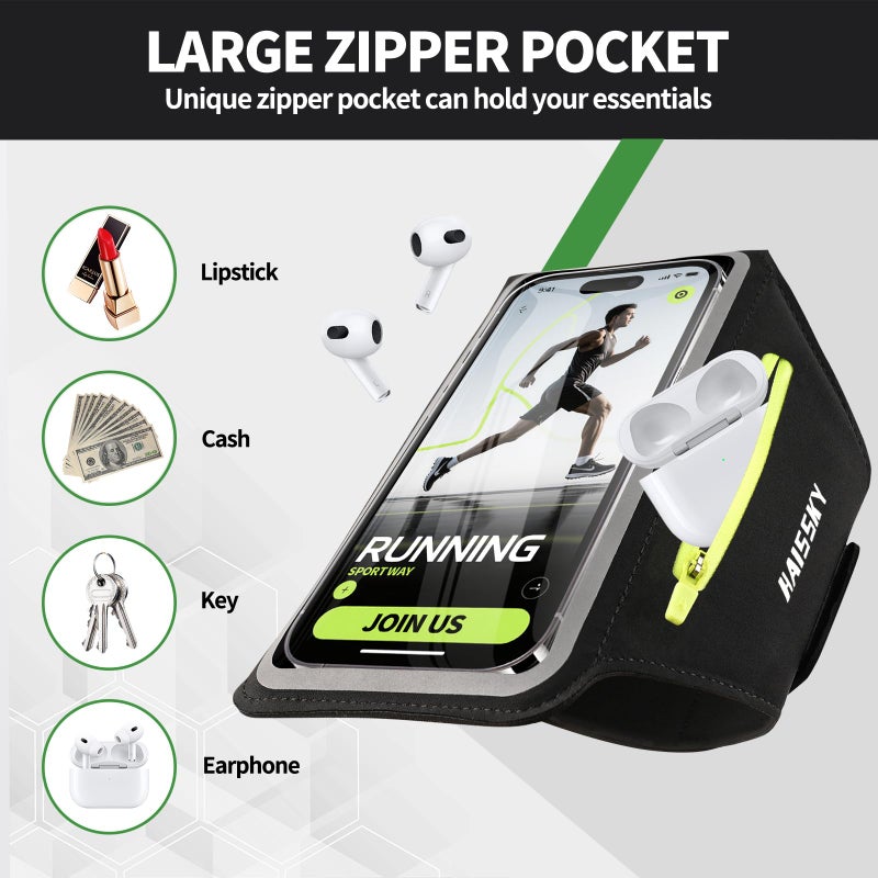 Kebrela Running Armband with Earphone Bag for iPhone 16/15/14 Max/Pro/Plus & Galaxy S20/S10, Touchscreen Compatible, Phone Holder for Running with Card Slot & Key Pockets, Fit Up to 6.9 Phone - Image 2