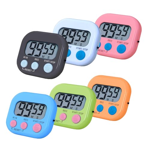 BESTWYA Timers, BESTWYA Magnetic Timer with Clear LCD Screen 3 Big Buttons On/Off Switch Count Up and Down Function for Kitchen,Study,Work,Exercise Training,Outdoor Activities (6,6 Colors) - Image 1