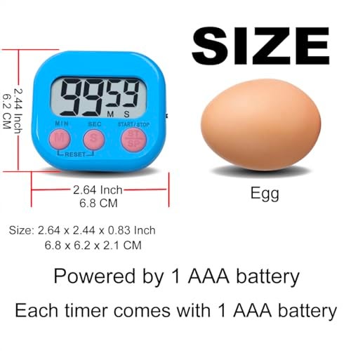 BESTWYA Timers, BESTWYA Magnetic Timer with Clear LCD Screen 3 Big Buttons On/Off Switch Count Up and Down Function for Kitchen,Study,Work,Exercise Training,Outdoor Activities (6,6 Colors) - Image 2