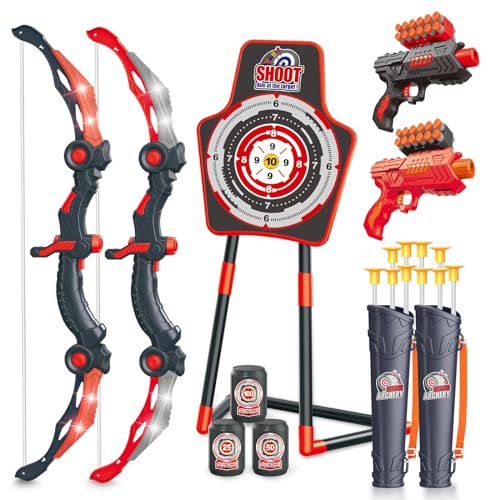 spring flower SpringFlower Bow and Arrow Sets with LED Lightup2 Foam Dart Guns for Kids 5 6 7 8 9 10 Years Old Archery Set with Standing Target for Boys Girl Ideal for Boys2 Pack - Image 1
