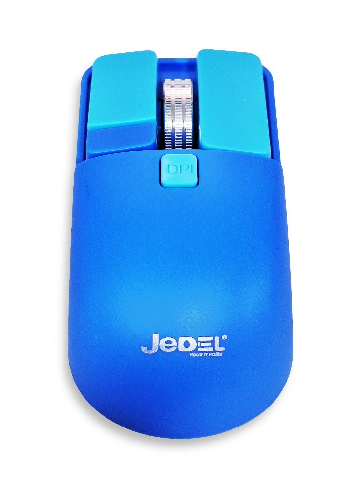 JeDEL Wireless 5D Optical Ergonomic Mouse , WD144 Dual Mode Connection 2.4GHz , 1600 DPI 400 mAH , Stable Operation , Cute and Comfortable Design , Colourfull and Varied , Plug and Play - Blue - Image 2