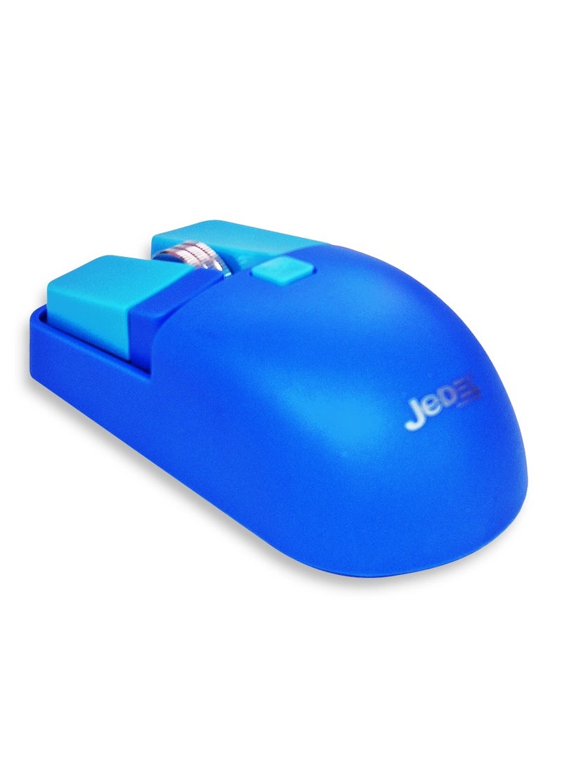 JeDEL Wireless 5D Optical Ergonomic Mouse , WD144 Dual Mode Connection 2.4GHz , 1600 DPI 400 mAH , Stable Operation , Cute and Comfortable Design , Colourfull and Varied , Plug and Play - Blue - Image 4