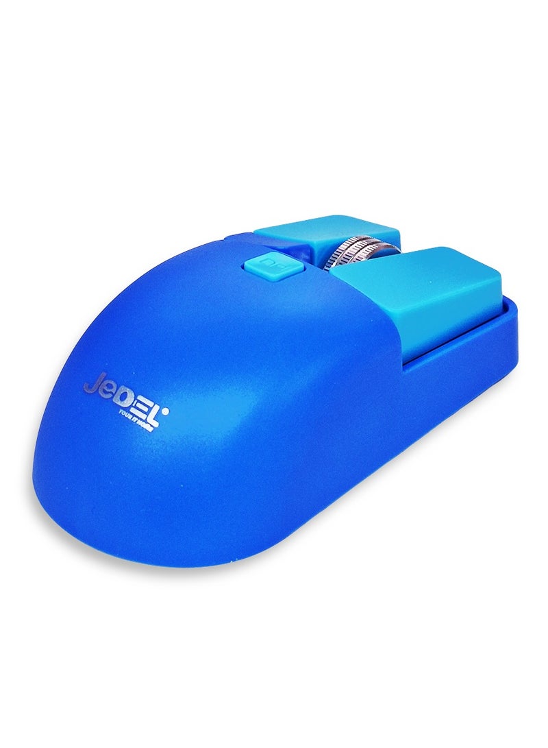 JeDEL Wireless 5D Optical Ergonomic Mouse , WD144 Dual Mode Connection 2.4GHz , 1600 DPI 400 mAH , Stable Operation , Cute and Comfortable Design , Colourfull and Varied , Plug and Play - Blue - Image 3