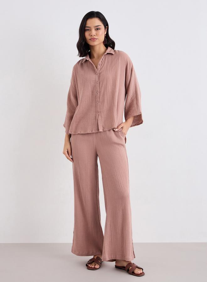 Styli Women Textured Oversized Shirt and Pants Co-Ords - Image 2