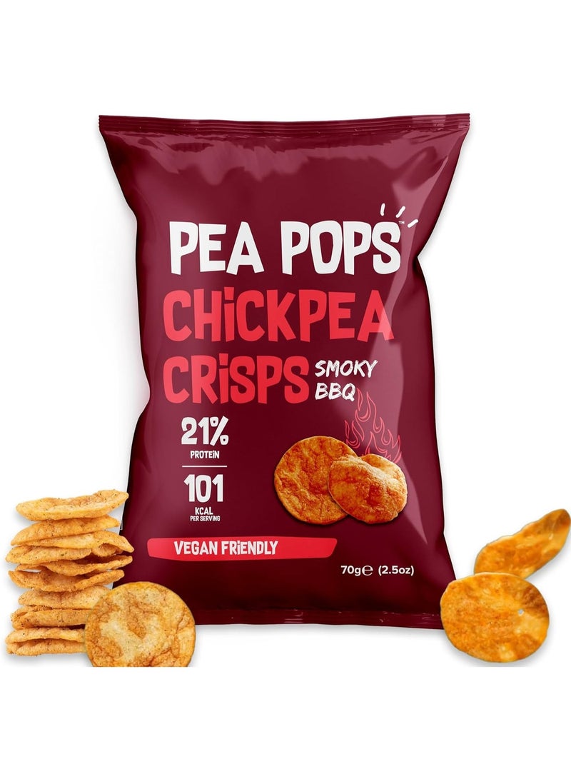 Pea Pops Healthy Chickpea Crisps - Low Calorie, Gluten Free, 28% Protein Snacks that are Popped Not Fried (70g, Smoky BBQ) - Image 1