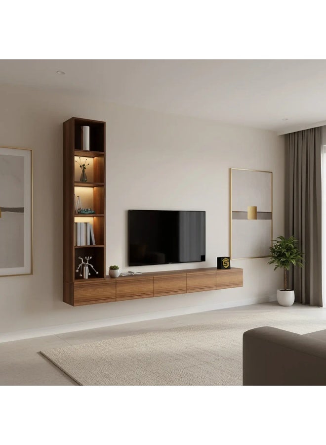 Stylish Home Brown wall-mounted TV stand with illuminated side shelves - TV81B - Image 3