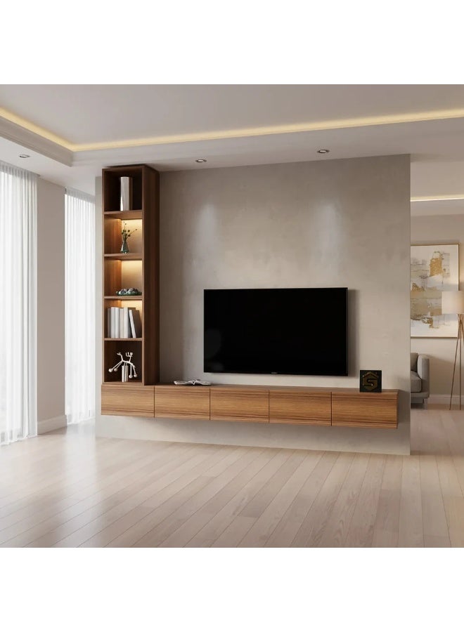 Stylish Home Brown wall-mounted TV stand with illuminated side shelves - TV81B - Image 4