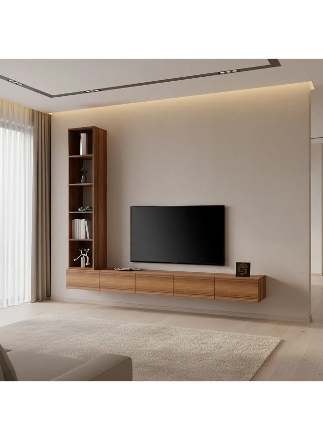 Stylish Home Brown wall-mounted TV stand with illuminated side shelves - TV81B - Image 5