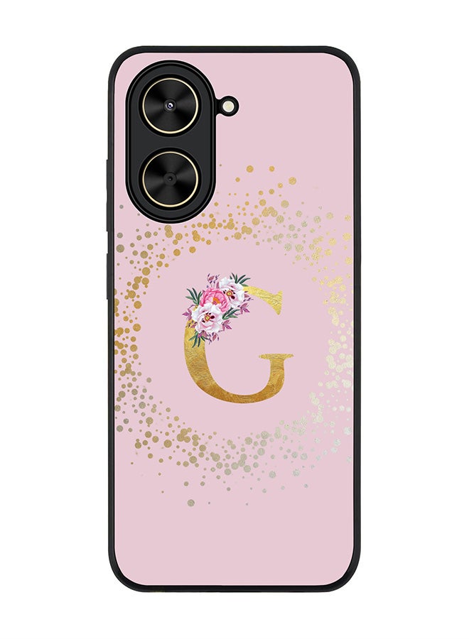 Stylizedd For Xiaomi Poco C71 / Redmi A5 4G Case,Slim fit Camera Protection, Shockproof Thin Phone cover  - Custom Monogram Floral - G  (Pink )