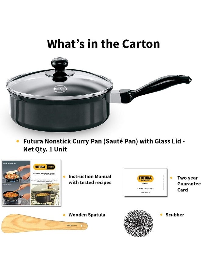 Hawkins Futura Nonstick Curry Pan Saute Pan 2 Litre 20 cm 3.25 mm with Glass Lid Black  - Image 3