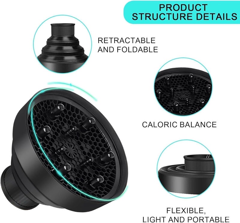 joyzzz X Spring Universal Hair Diffuser, Collapsible Diffuser Hair Dryer, Professional Blow Dryer Diffuser, Hair Dryer Nozzles for Fine Thick Natural Wavy, For Hair Dryers with a Diameter of No More Than 6cm - Image 2