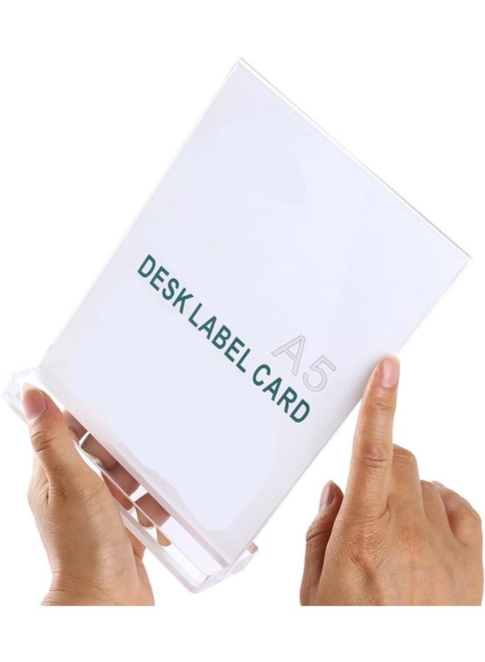 Slasa SLASA 2 Pack Acrylic Sign Holder A5 Size – Double-Sided Clear T-Type Display Stand for Menu, Signs, Promotions – Transparent Plastic Desk Stand for Office, Restaurant, Hotel Use  - Image 3
