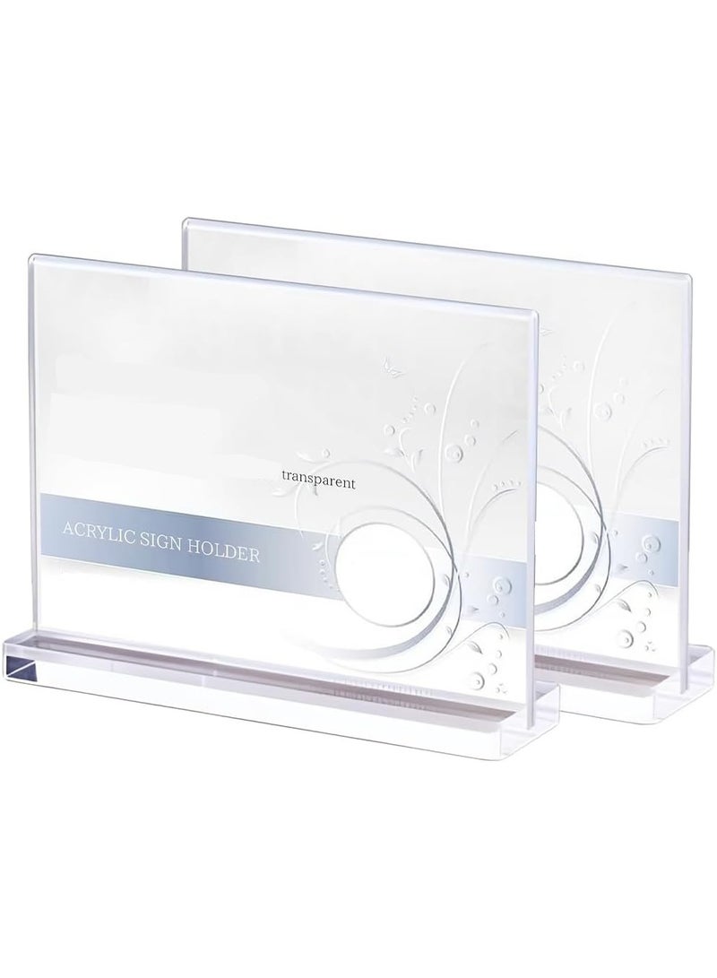 Slasa SLASA 2 Pack Acrylic Sign Holder A5 Size – Double-Sided Clear T-Type Display Stand for Menu, Signs, Promotions – Transparent Plastic Desk Stand for Office, Restaurant, Hotel Use  - Image 1