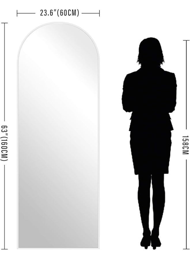 Vphom Arched Full Length Mirror with Stand, 160x60cm Arch Floor Mirror, Full Body Wall Mirror Hanging, Leaning or Freestanding, HD Explosion-Proof Glass, Aluminum Frame Decorative Mirror for Bedroom, Living Room & Dressing Area – White - Image 5