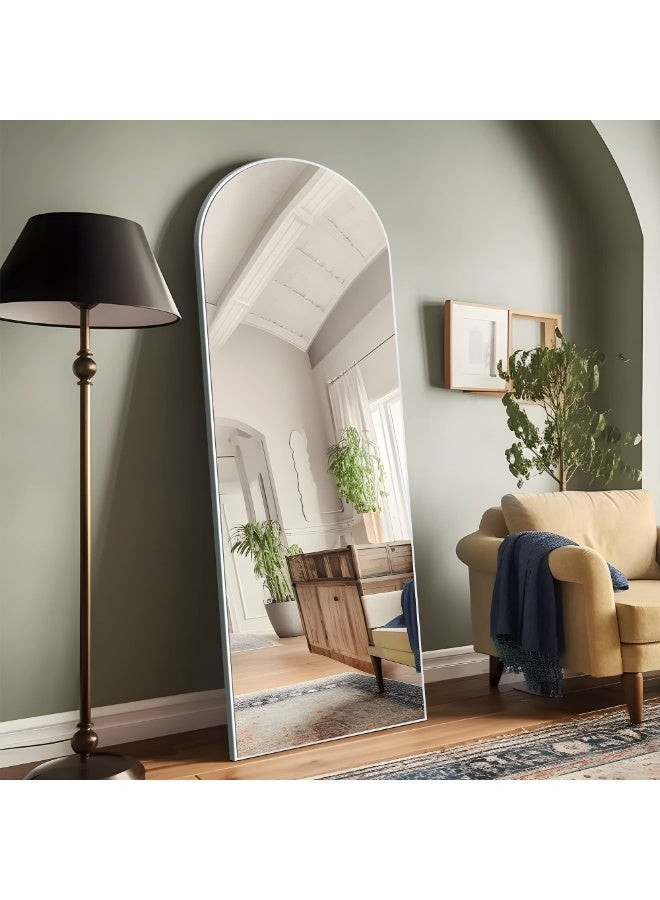 Vphom Arched Full Length Mirror with Stand, 160x60cm Arch Floor Mirror, Full Body Wall Mirror Hanging, Leaning or Freestanding, HD Explosion-Proof Glass, Aluminum Frame Decorative Mirror for Bedroom, Living Room & Dressing Area – White - Image 1