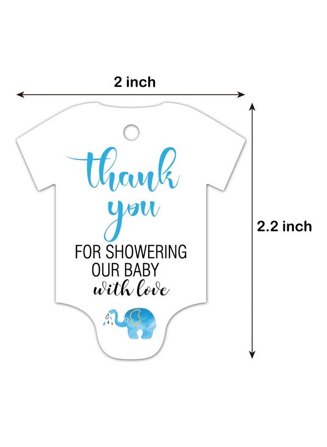 EKSPLODI 50 Pcs Thank You For Showering Our Baby With Love, Cute Blue Elephant Thank You Tags, Baby Onesie Shaped Gift Tags, Baby Shower Favor Tags, Baby Shower Birthday Party Favor Decorations. - Image 3