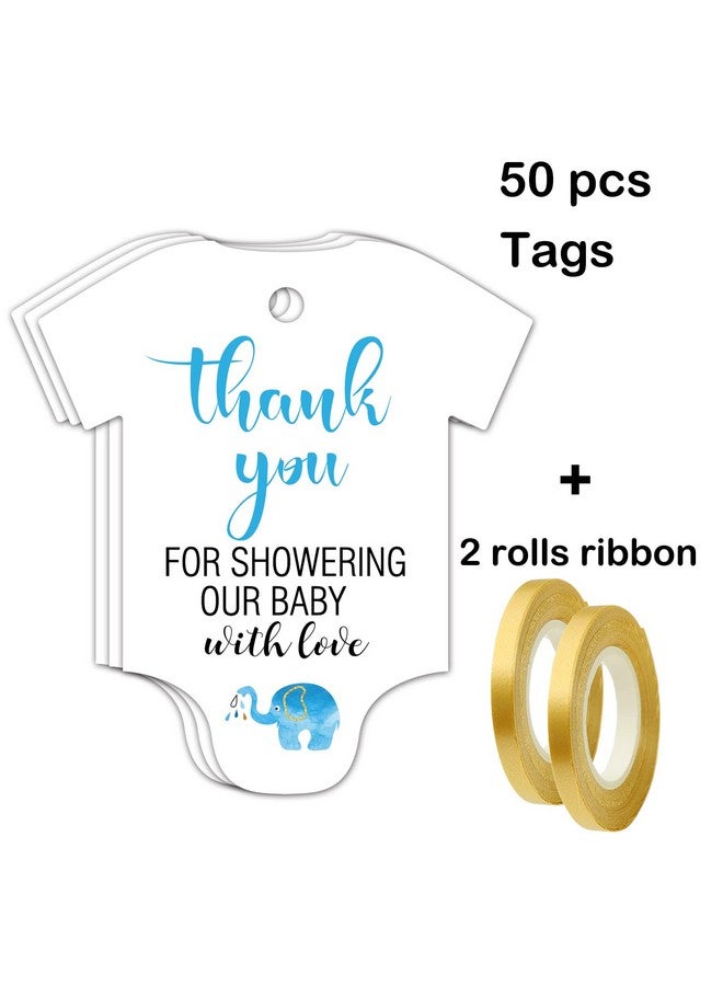 EKSPLODI 50 Pcs Thank You For Showering Our Baby With Love, Cute Blue Elephant Thank You Tags, Baby Onesie Shaped Gift Tags, Baby Shower Favor Tags, Baby Shower Birthday Party Favor Decorations. - Image 4