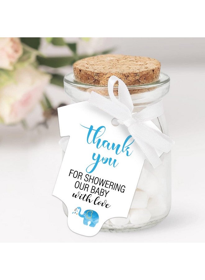EKSPLODI 50 Pcs Thank You For Showering Our Baby With Love, Cute Blue Elephant Thank You Tags, Baby Onesie Shaped Gift Tags, Baby Shower Favor Tags, Baby Shower Birthday Party Favor Decorations. - Image 2