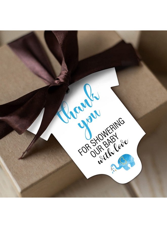 EKSPLODI 50 Pcs Thank You For Showering Our Baby With Love, Cute Blue Elephant Thank You Tags, Baby Onesie Shaped Gift Tags, Baby Shower Favor Tags, Baby Shower Birthday Party Favor Decorations. - Image 5