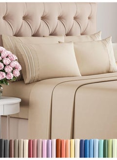 King Size Sheet Set - 6 Piece Set - Hotel Luxury Bed Sheets - Extra Soft - Deep Pockets - Easy Fit - Breathable & Cooling Sheets - Wrinkle Free - Cream Bed Sheets - Kings Sheets - 6 PC Sheets