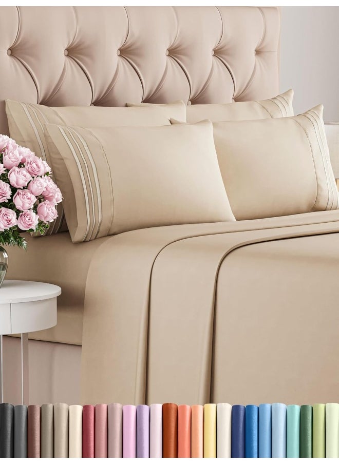 CGK Unlimited - King Size Sheet Set - 6 Piece Set - Hotel Luxury Bed Sheets - Extra Soft - Deep Pockets - Easy Fit - Breathable & Cooling Sheets - Wrinkle Free - Cream Bed Sheets - Kings Sheets - 6 PC Sheets - Image 1
