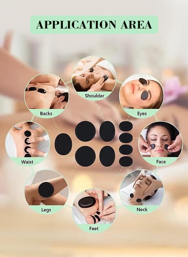 مجموعة سخان تدليك بالاحجار الساخنة 9 قطع من، مجموعة تدليك احجار ساخنة محمولة مع مدفأة، احجار تدليك بازلت للصخور الساخنة للمنزل والمنتجعات الصحية والعلاج بالدفء والاسترخاء، أسود - Image 4