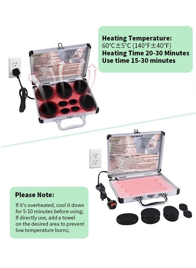 مجموعة سخان تدليك بالاحجار الساخنة 9 قطع من، مجموعة تدليك احجار ساخنة محمولة مع مدفأة، احجار تدليك بازلت للصخور الساخنة للمنزل والمنتجعات الصحية والعلاج بالدفء والاسترخاء، أسود - Image 5