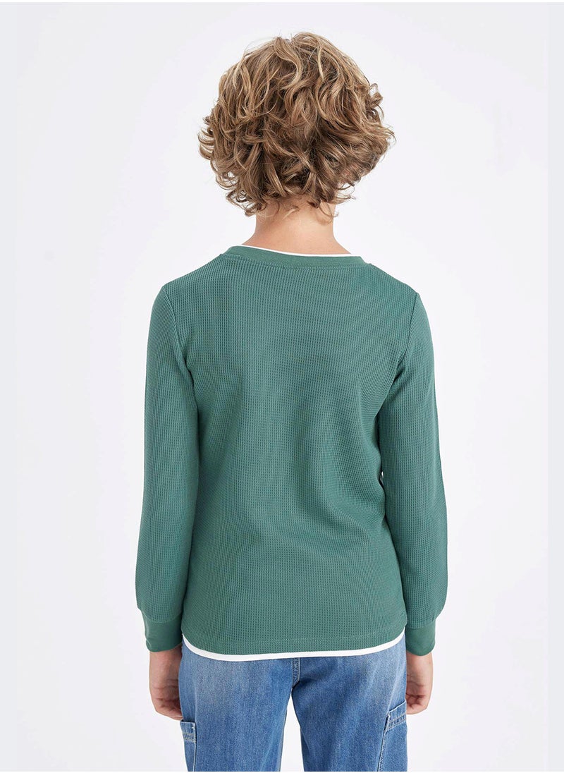 DeFacto Crew Neck Basic Waffle Long Sleeve T-Shirt  - Image 2