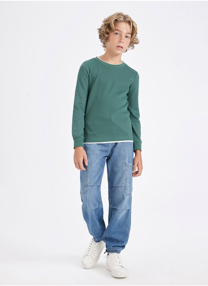 DeFacto Crew Neck Basic Waffle Long Sleeve T-Shirt  - Image 5