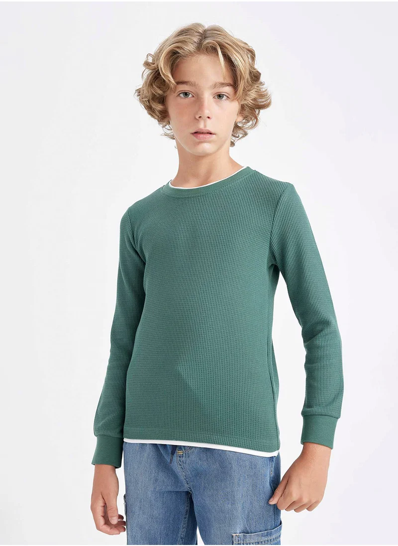 DeFacto Crew Neck Basic Waffle Long Sleeve T-Shirt